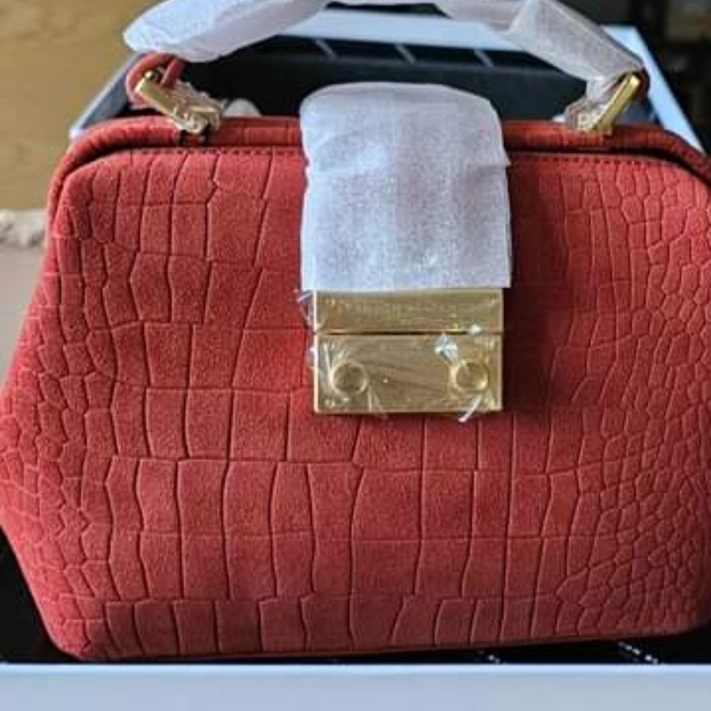 Brandon Blackwood Orange Mini Bag with Croc-Embossed Texture